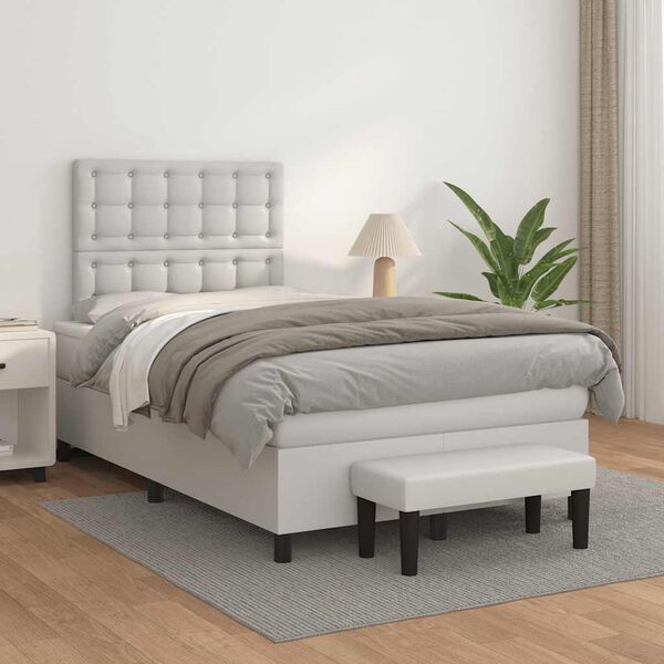 vidaXL Boxspring met matras kunstleer wit 120x190 cm