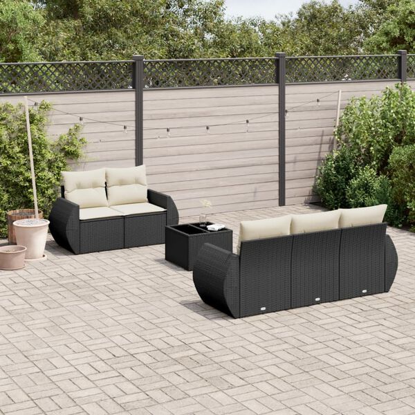 vidaXL 6-delige Loungeset met kussens poly rattan zwart
