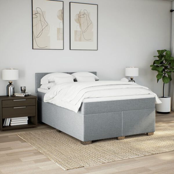 vidaXL Boxspring met matras stof lichtgrijs 160x200 cm