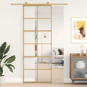 vidaXL Schuifdeur 76x205 cm helder ESG-glas en aluminium goudkleurig