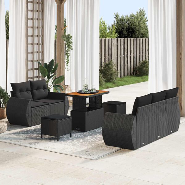 vidaXL Tuin Sofa Set met kussen met opslag 8 pcs Zwart poly rattan
