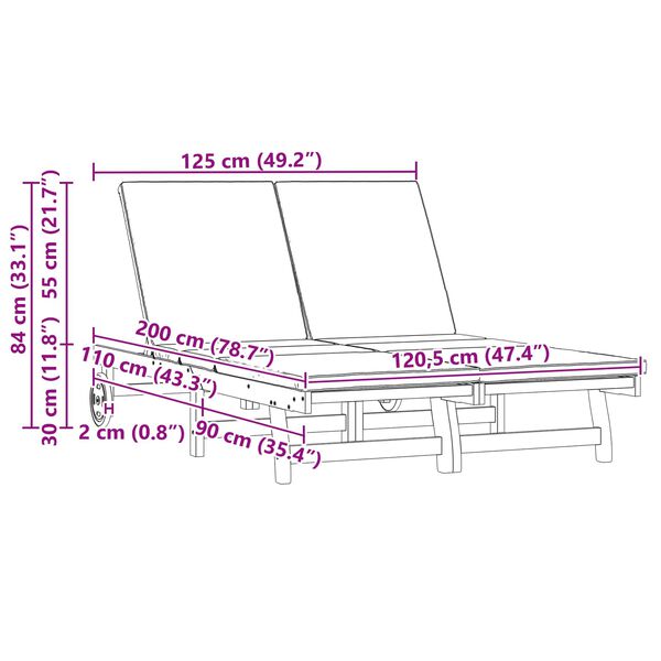 vidaXL Ligstoel 2-persoon Bruin 63 x 199 x 85 cm Massief Acaciahout