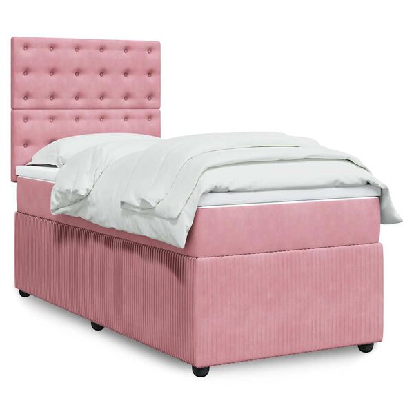 vidaXL Boxspring met matras fluweel roze 80x200 cm