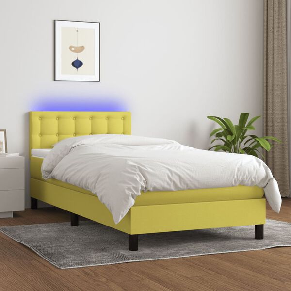vidaXL Boxspring met matras en LED stof groen 90x190 cm