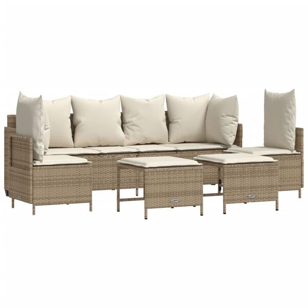 vidaXL 5-delige Loungeset met kussens poly rattan beige