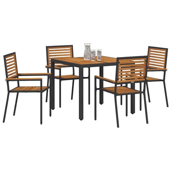 vidaXL Tuin Eetset 5 pcs Zwart en Hout 90 x 90 x 75 cm poly rattan