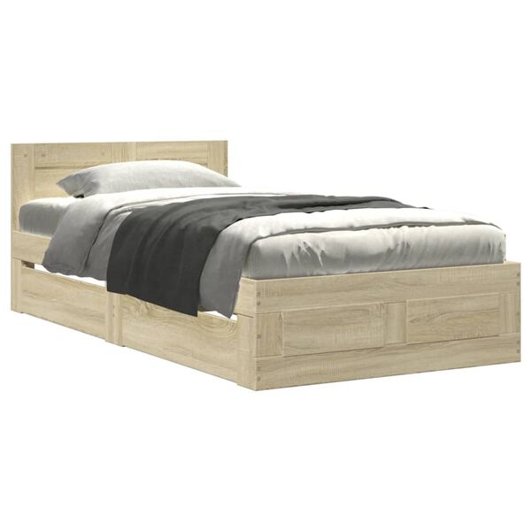 vidaXL Bedframe met hoofdeinde bewerkt hout sonoma eiken 100x200 cm