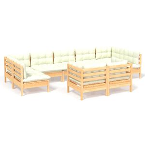vidaXL 9-delige Loungeset met cr&egrave;mekleurige kussens grenenhout
