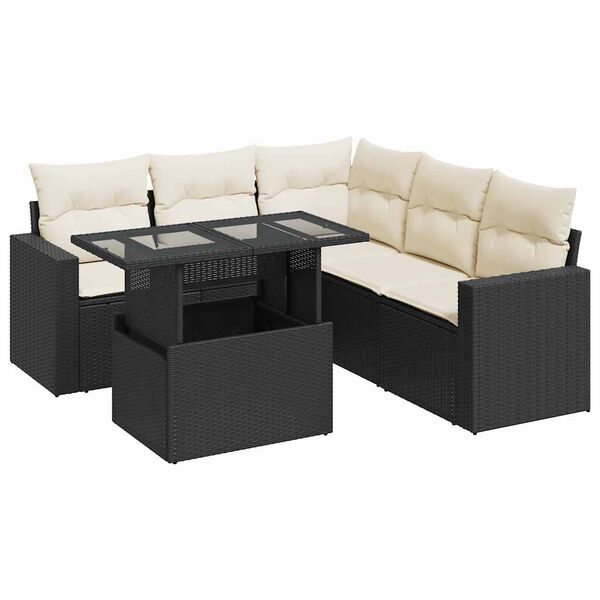 vidaXL 6-delige Loungeset met kussens poly rattan zwart