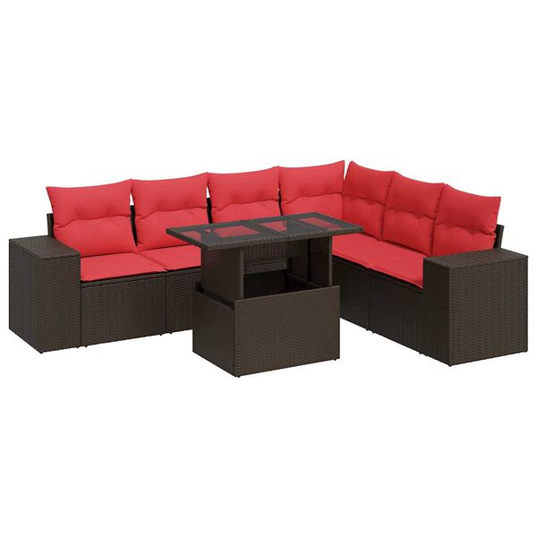 vidaXL 7-delige Loungeset met kussens poly rattan acacia bruin