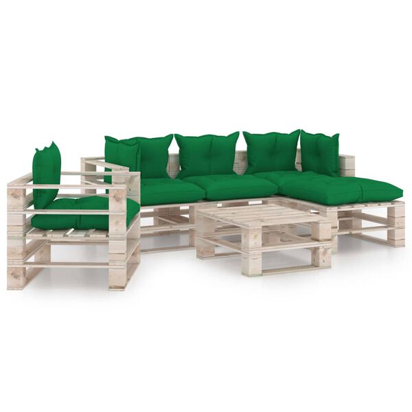 vidaXL 6-delige Loungeset met kussens pallet grenenhout