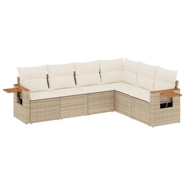 vidaXL 6-delige Loungeset met kussens poly rattan beige