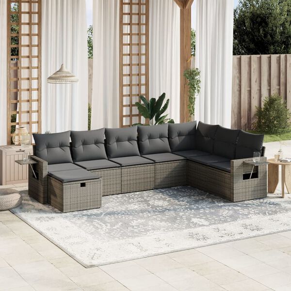 vidaXL 8-delige Loungeset met kussens poly rattan grijs