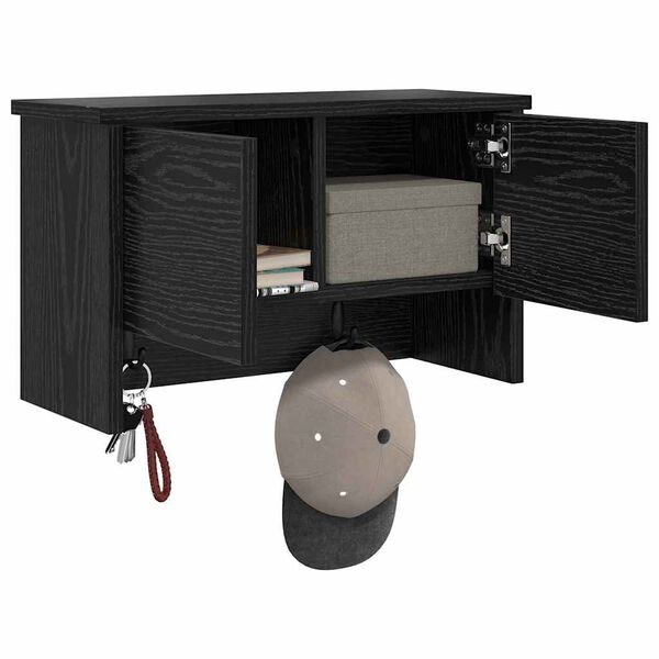 vidaXL Wandgemonteerde kapstok met plank Zwart Eiken 50 x 20 x 30 cm