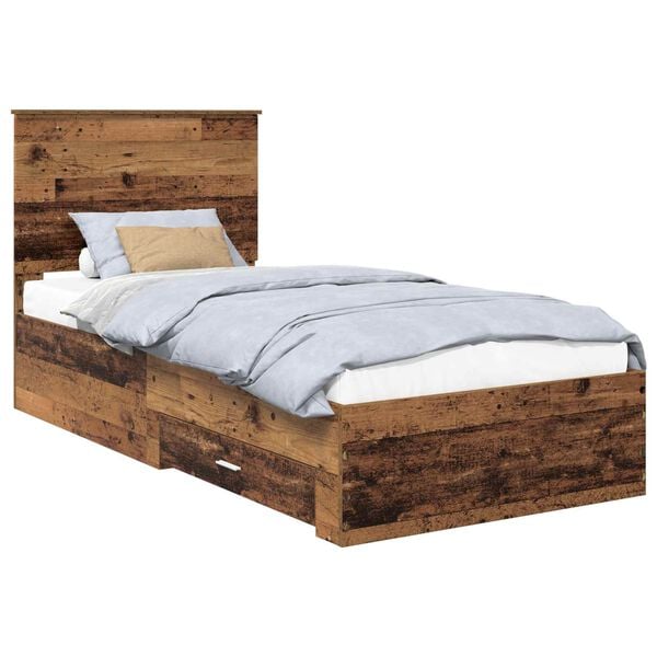 vidaXL Bedframe met hoofdeinde Oudhout 90 x 190 cm Bewerkt hout