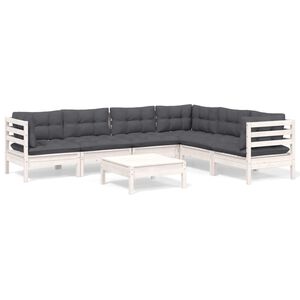 vidaXL 7-delige Loungeset met kussens massief grenenhout wit
