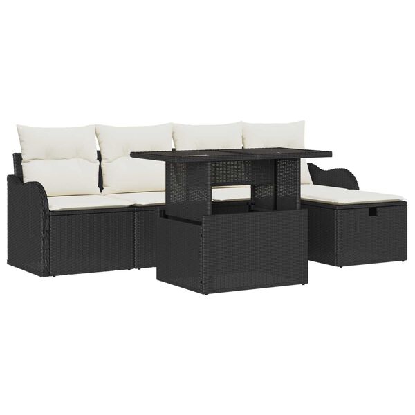 vidaXL Tuin Sofa Set met kussen met opslag 6 pcs Zwart Poly riet