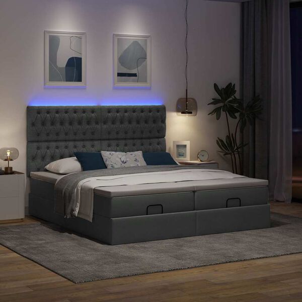 vidaXL Ottoman bed met matrassen en LED's 200x200cm stof donkergrijs