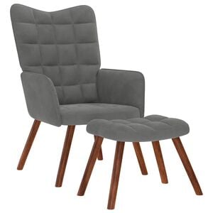 vidaXL Relaxstoel met kruk donkergrijs fluweel