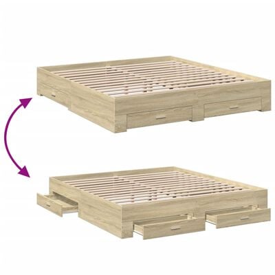 vidaXL Bedframe met lades bewerkt hout sonoma eikenkleurig 180x200 cm