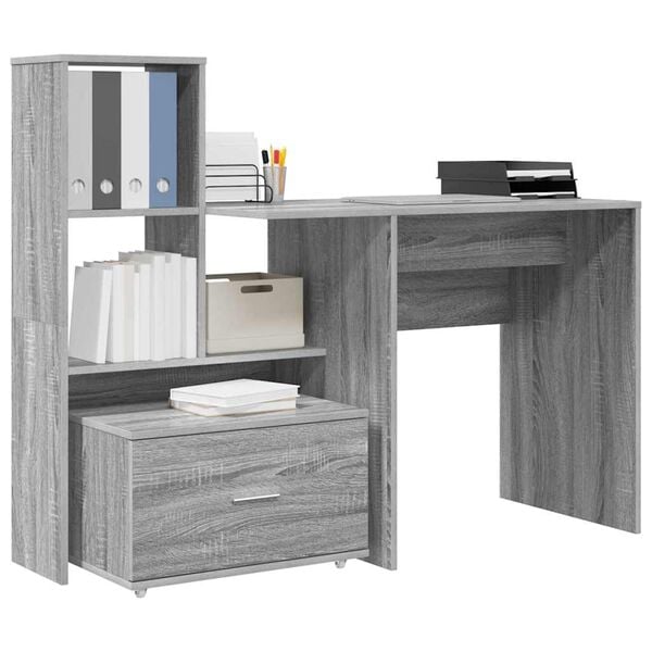 vidaXL Bureau met lade Grijs Sonoma 131,5 x 50 x 106,5 cm Bewerkt hout