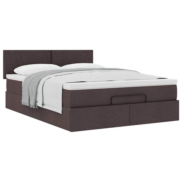 vidaXL Ottoman bed met matras 140x200cm stof donkerbruin