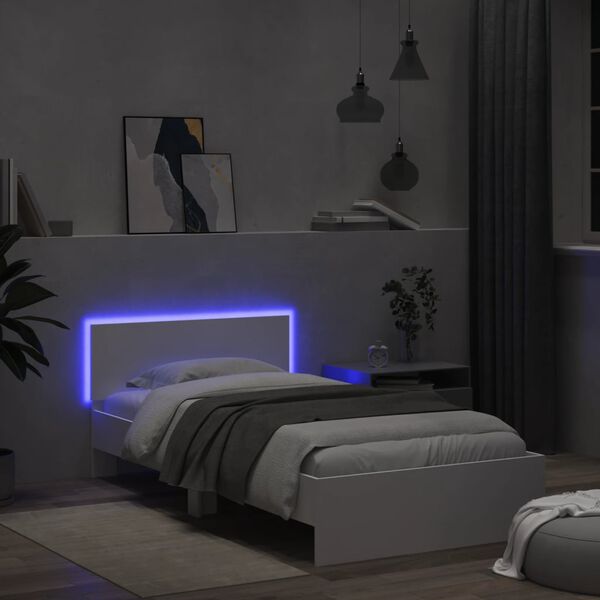 vidaXL Bedframe met hoofdbord en LED-verlichting wit 100x200 cm