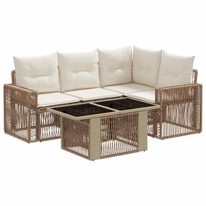 vidaXL Tuinbankenset 5 st Beige en Cr&egrave;me Wit poly rattan