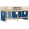 vidaXL Kinderhoogslaper met gordijnen 90x190 cm grenenhout blauw