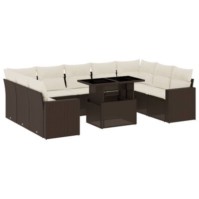 vidaXL 10-delige Loungeset met kussens poly rattan bruin