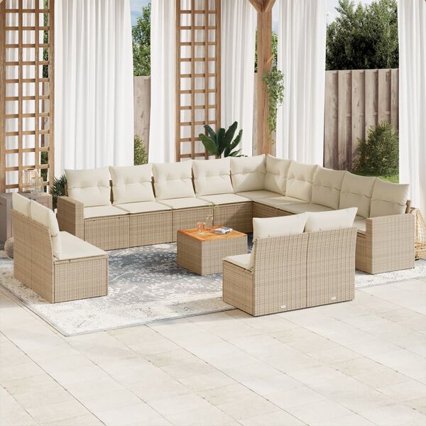 vidaXL 14-delige Loungeset met kussens poly rattan beige