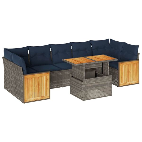 vidaXL 8-delige Loungeset met kussens poly rattan acacia grijs