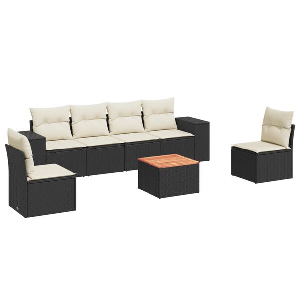 vidaXL 7-delige Loungeset met kussens poly rattan zwart