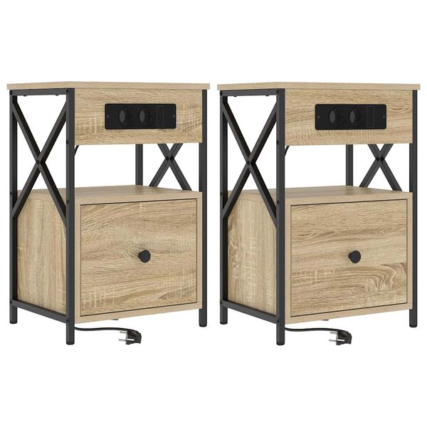 vidaXL Nachtkastje 2 pcs Sonoma Eiken 40 x 31 x 60 cm Bewerkt hout