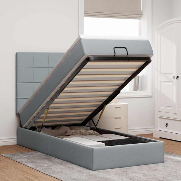 vidaXL Ottoman bed met matras en LED's 100x200cm stof lichtgrijs