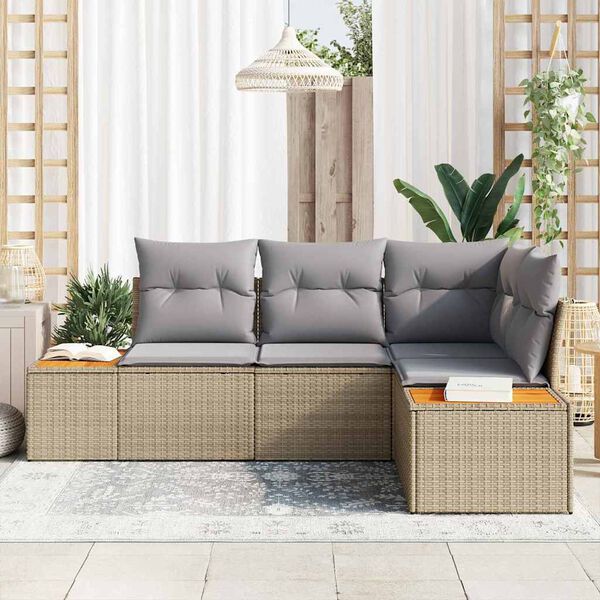 vidaXL Tuinbankenset met kussen 4 pcs Beige en Licht Grijs Polyrattan