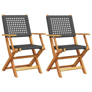 vidaXL Opklapbare stoelen, 2 stuks, zwart, massief acaciahout en polyrotan.