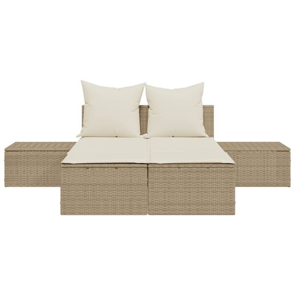 vidaXL Ligbed 2-persoons met kussens poly rattan beige