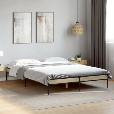 vidaXL Bedframe bewerkt hout metaal sonoma eikenkleurig 160x200 cm