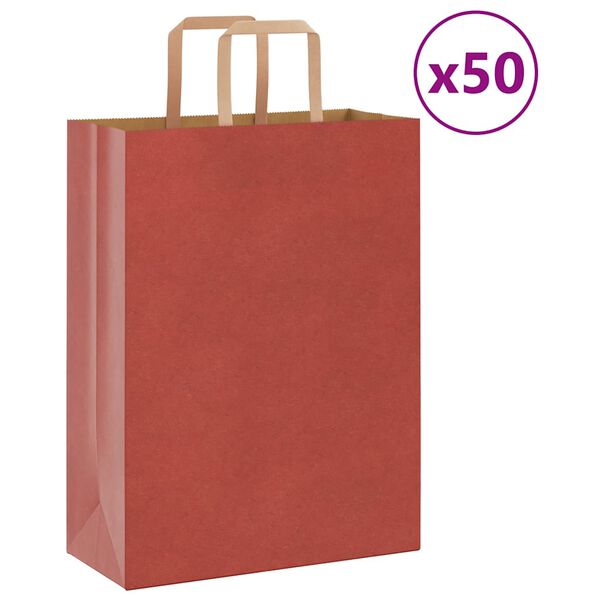 vidaXL Papieren zakken 50 st met hengsels 26x12x35 cm rood