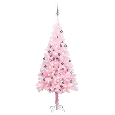 vidaXL Kunstkerstboom met verlichting en kerstballen 120 cm PVC roze