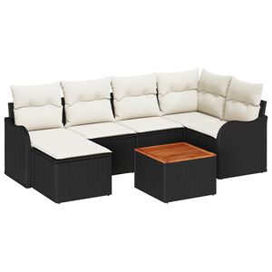 vidaXL Tuinbankenset 7 st Zwart en Cr&egrave;me poly rattan