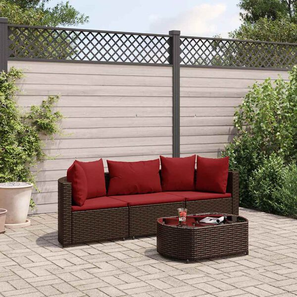 vidaXL 4-delige Loungeset met kussens poly rattan bruin