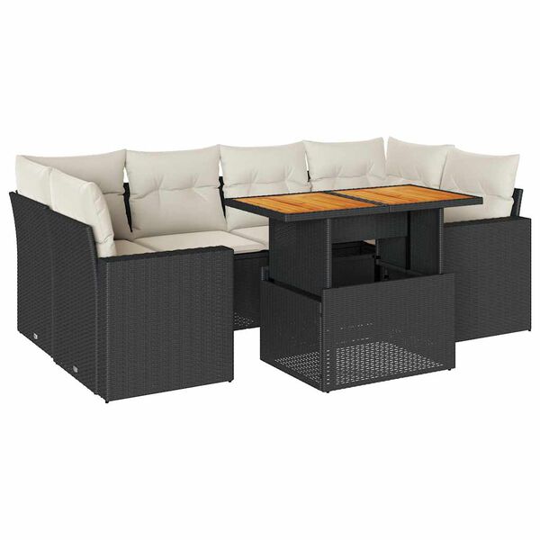 vidaXL 7-delige Loungeset met kussens poly rattan zwart