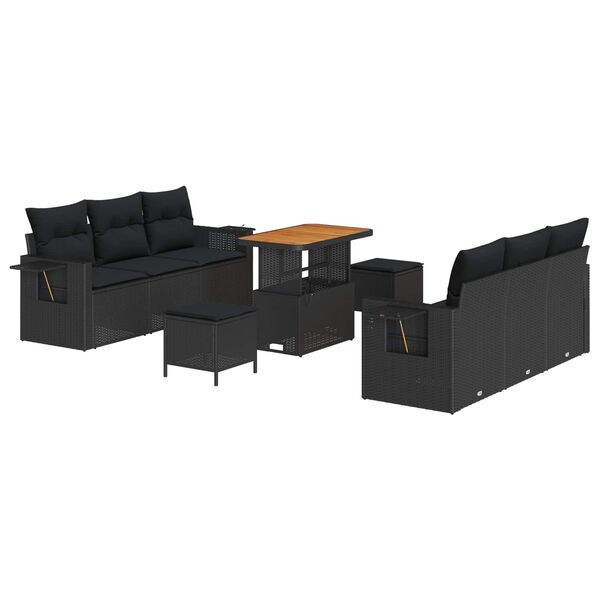 vidaXL Tuin Sofa Set met kussen 9 pcs Zwart poly rattan