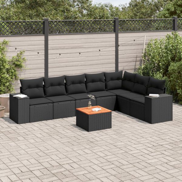 vidaXL 8-delige Loungeset met kussens poly rattan zwart