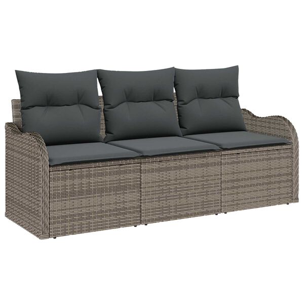 vidaXL Tuin Sofa Set met kussen 3 pcs Grijs poly rattan
