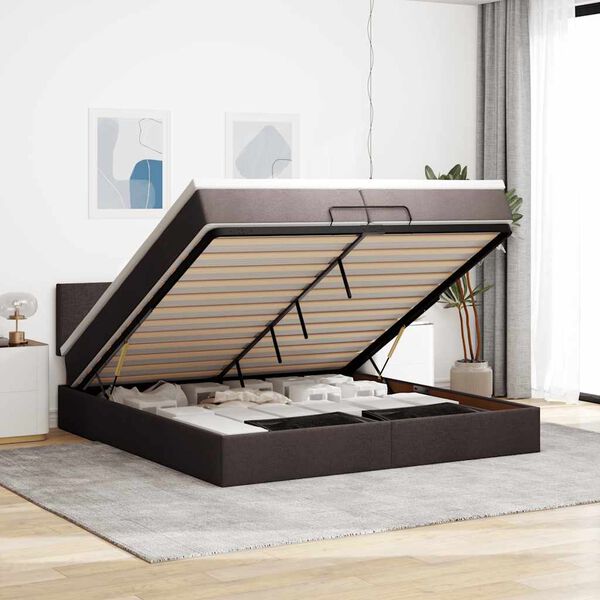 vidaXL Ottoman bed met matras 200x200 cm stof donkerbruin
