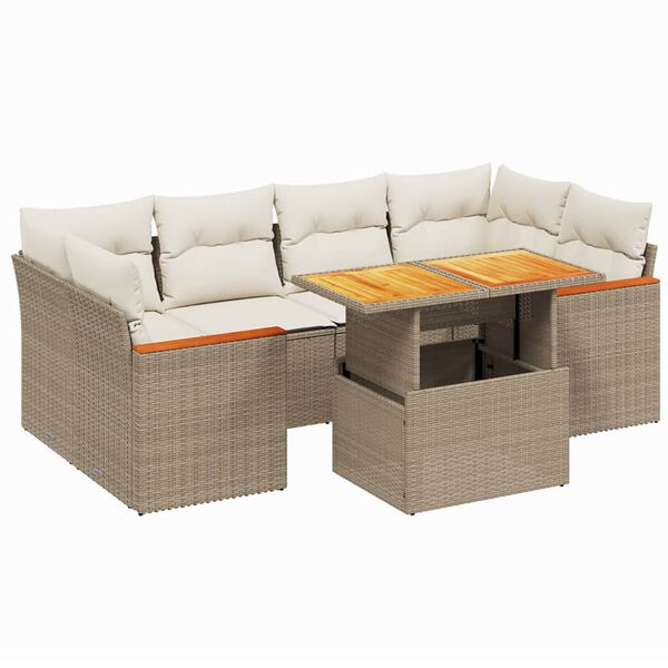 vidaXL 7-delige Loungeset met kussens poly rattan beige