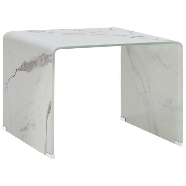 vidaXL Salontafel 50x50x45 cm gehard glas marmer wit